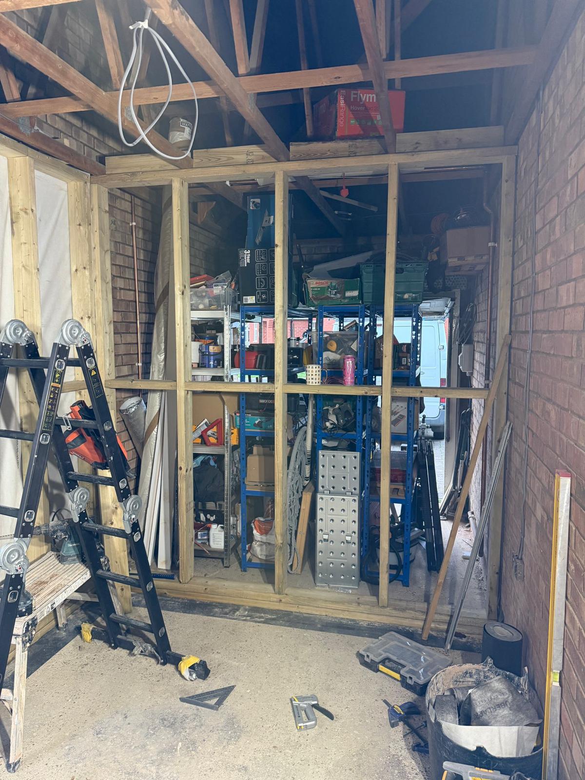 Garage stud partition frame in progress